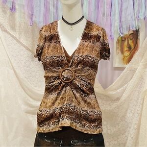 Notations O Ring Brown Snake Print Blouse